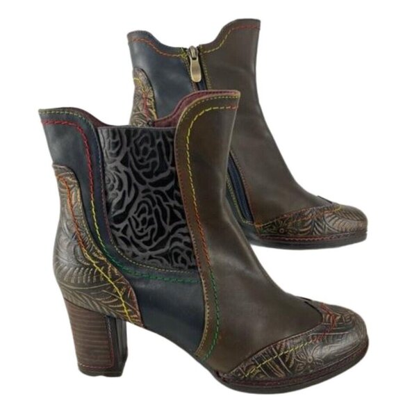 Multicolor Ankle Boots with Intricate Patterns - Picture 1 of 16